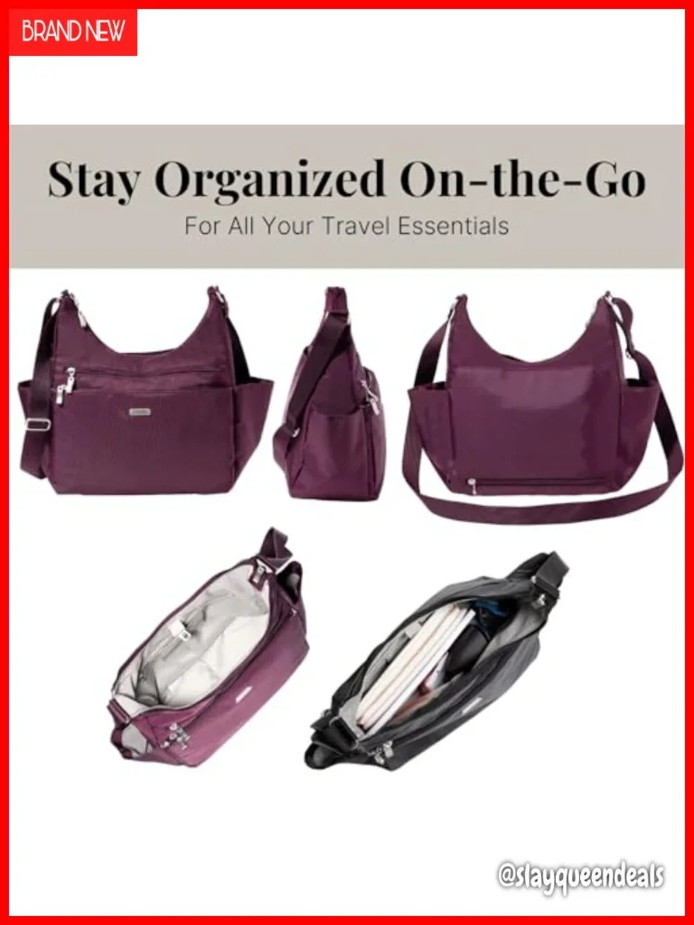 Lightweight RFID Hobo Crossbody Bag with Luggage Sleeve